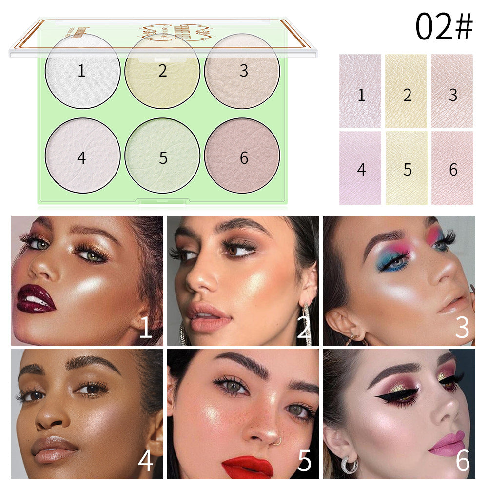 Romantic Beauty 6-Color Highlighter Pearl Brightening Repair Palette Makeup Face Repair Glitter