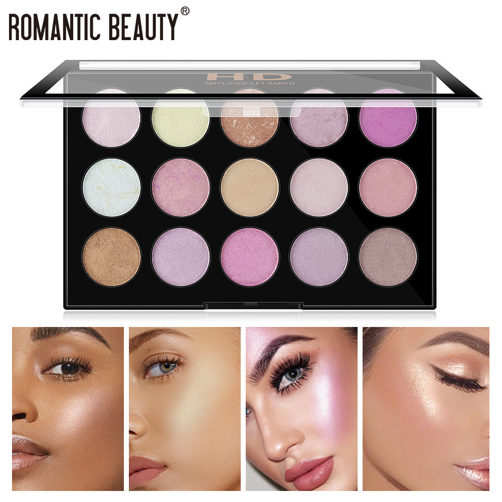 Romantic Beauty 15 Color Multi-Color Highlighter Pearl Eyeshadow Color Makeup Face Nose And Neck Finishing