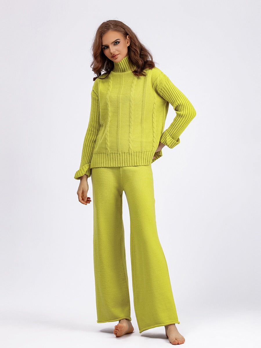 High-end half-turtleneck sweater wide-leg pants suit for women autumn and winter knitted two-piece set