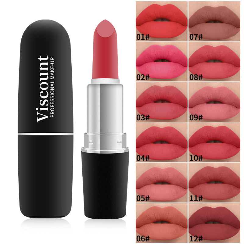 New Frosted Bullet Fog Matte White Lipstick Small Pepper 12 Color Moisturizing Lipstick