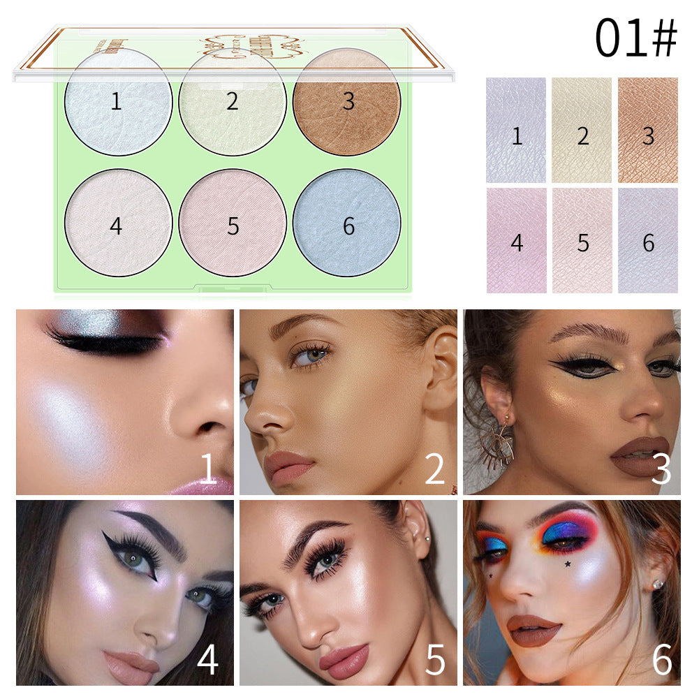 Romantic Beauty 6-Color Highlighter Pearl Brightening Repair Palette Makeup Face Repair Glitter